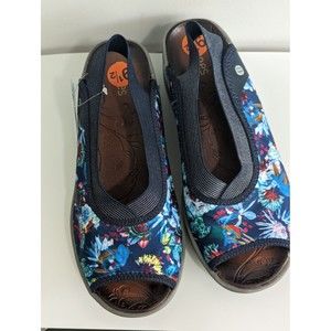 Bzees Women Navy Blue Floral Slingback Shoes ~ Size 9-1/2